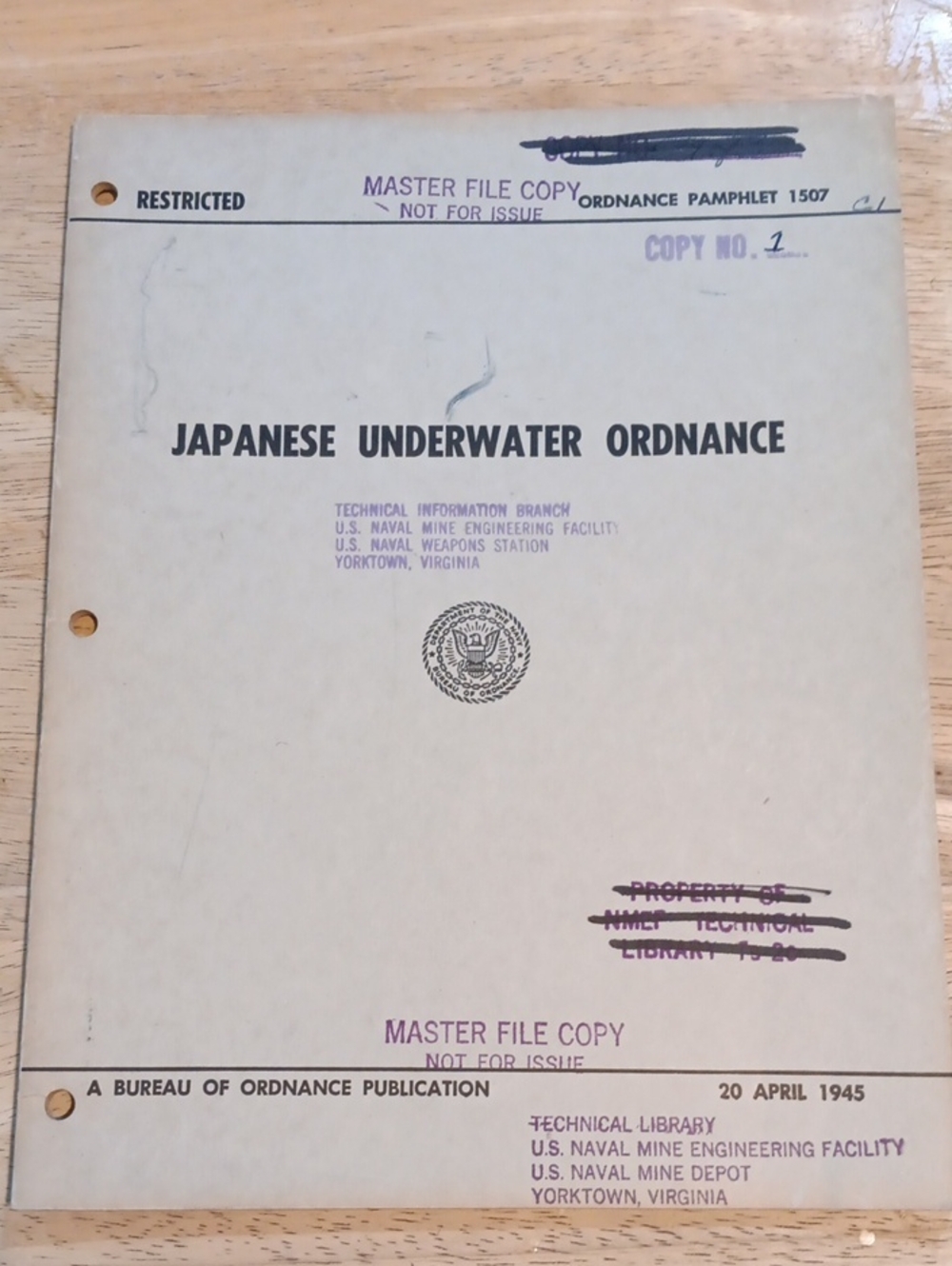 2/$10 Vintage 'Japanese Underwater Ordnance' Military Manual Booklet 4/20/45